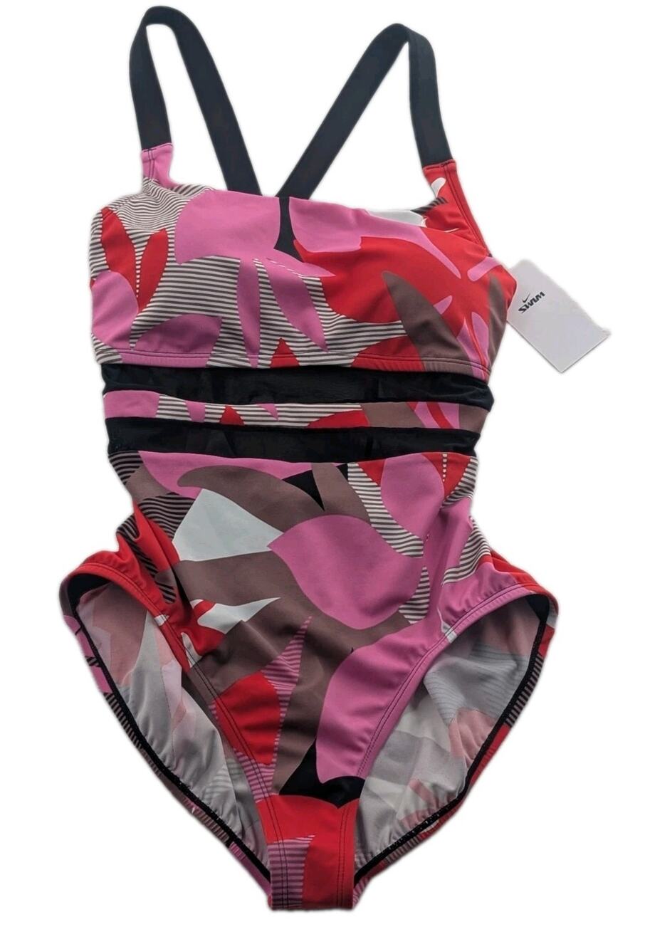 Nike Swim Womens Size XL Active Mesh V-back One-Piece Swimsuit NESSF365-638 NWT